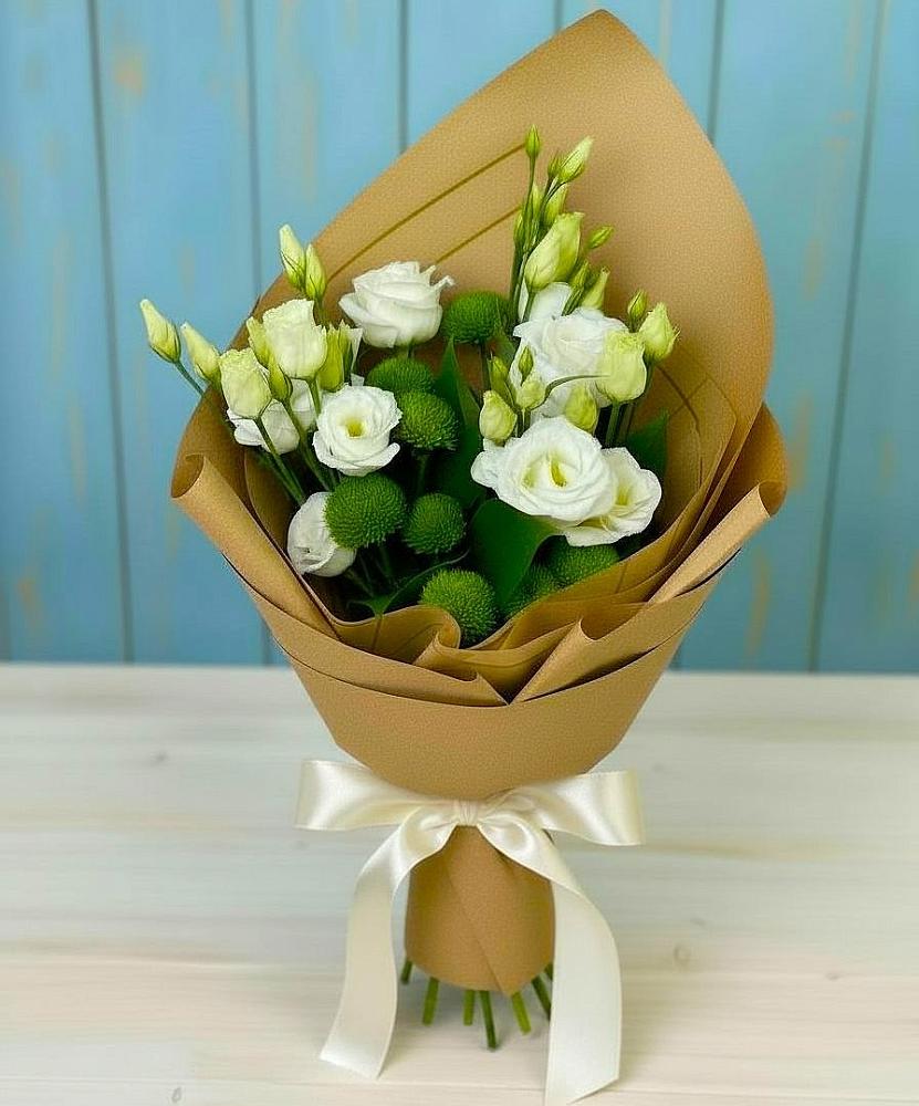 Букет цветов из: Хризантемы и Лизиантусы в Часцы