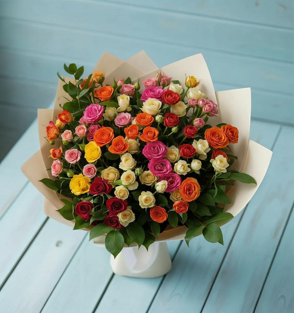 Букет Микс из разноцветных кустовых роз в Часцы