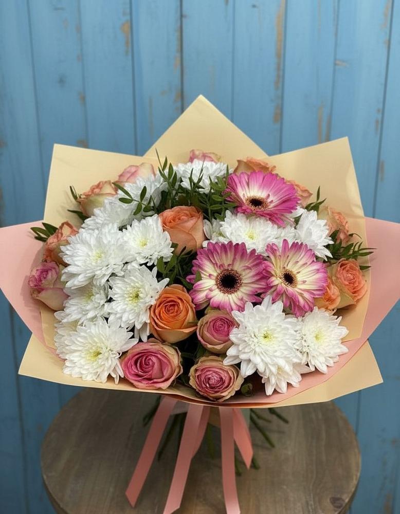 Букет цветов из: Розы, Герберы и Хризантемы в Часцы